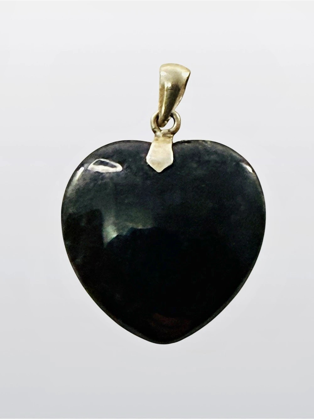 Sterling Silver 925 Black Obsidian Heart Pendant Charm Carved Polished Stone